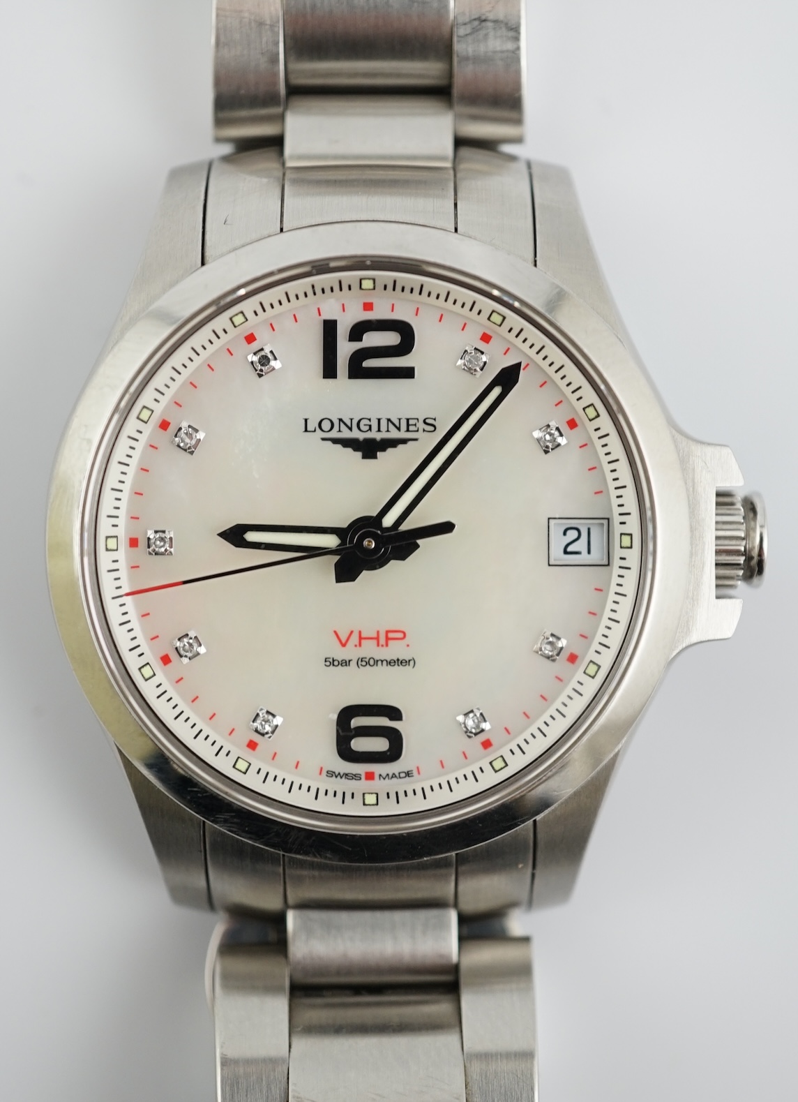 A 2023 stainless steel Longines Conquest VHP quartz wrist watch